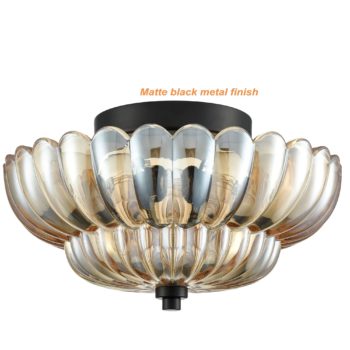 3 light Modern Black Metal with Scalloped Amber Glass Shade Semi Flush Mount Ceiling Light for Hallway 2