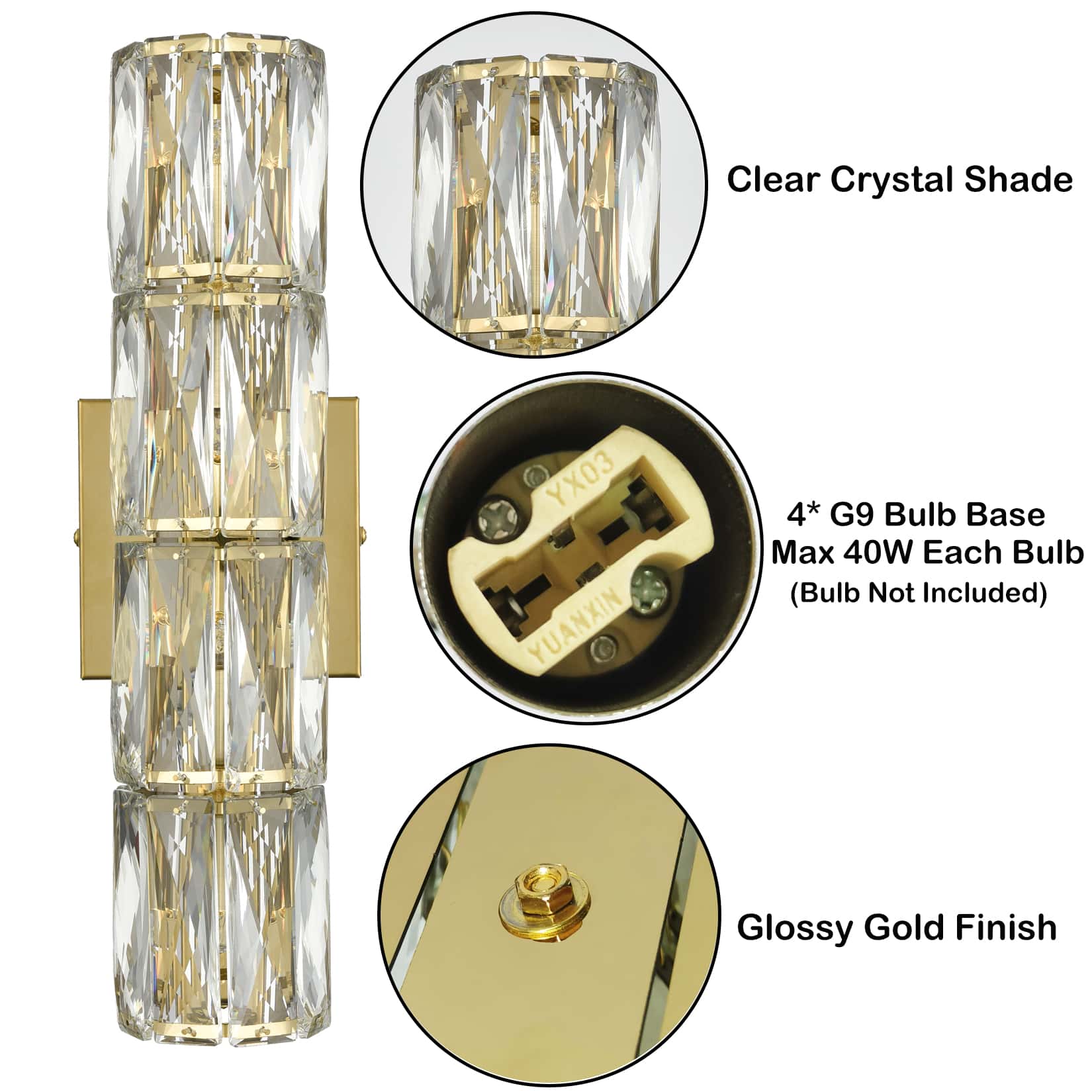 Gold Wall Sconces 4Light Crystal Wall Light Fixture Claxy