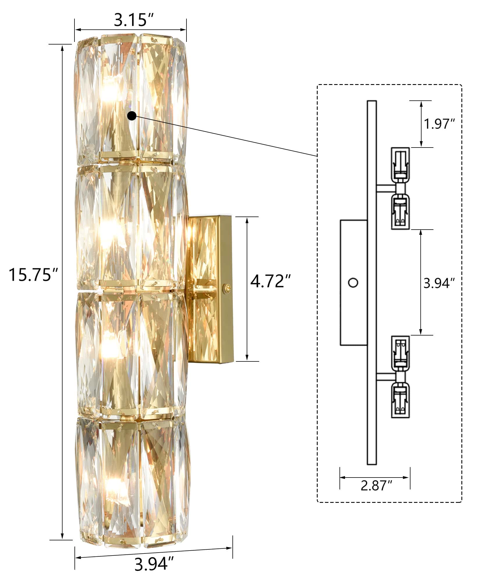 Gold Wall Sconces 4Light Crystal Wall Light Fixture Claxy