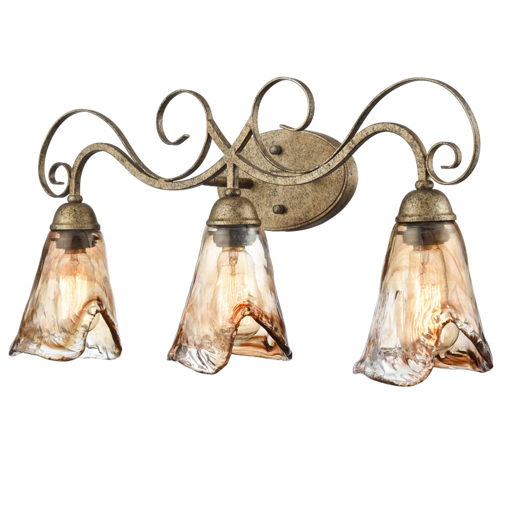 Vintage Vanity Light Amber Glass Bathroom 3 Lights Claxy