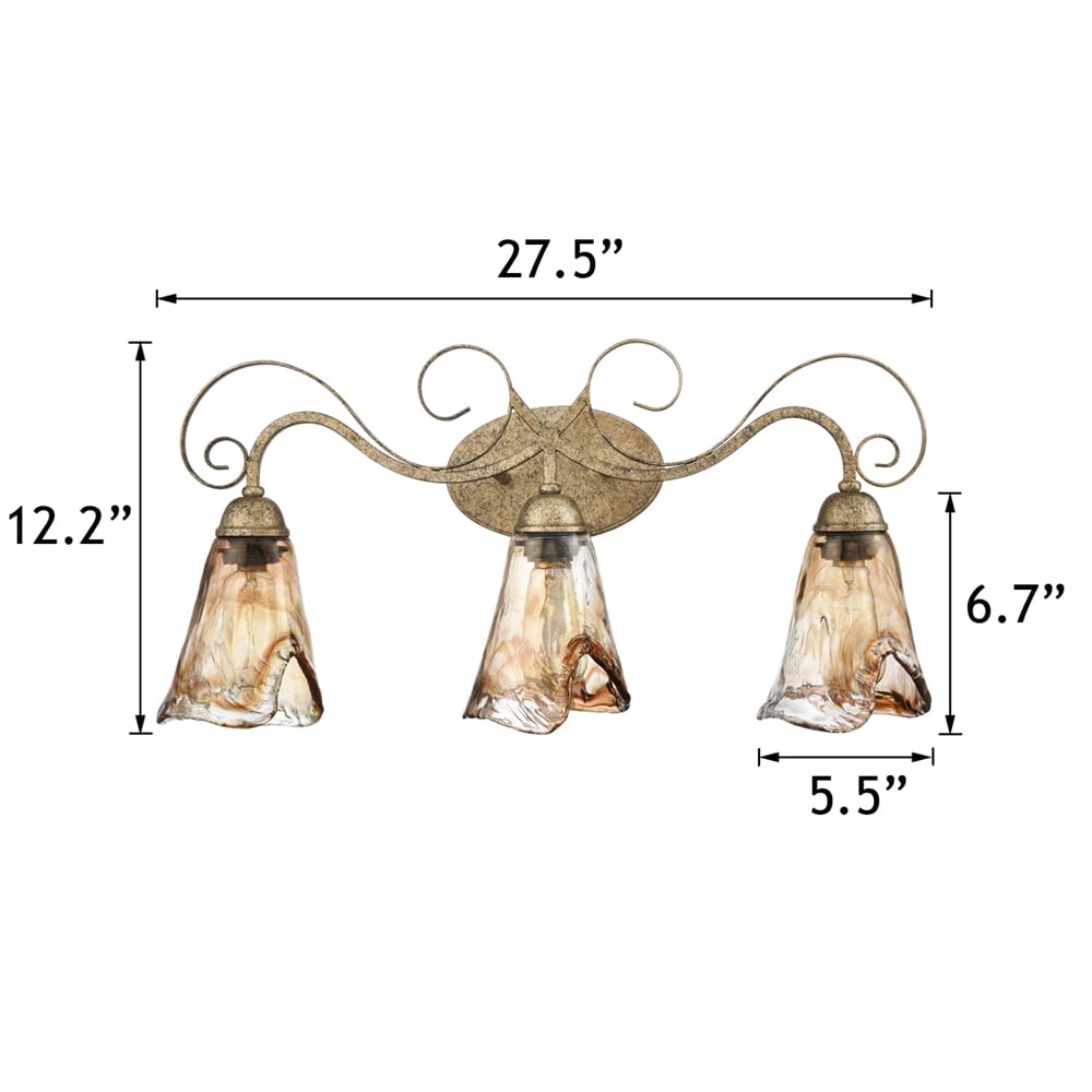 Vintage Vanity Light Amber Glass Bathroom 3 Lights Claxy