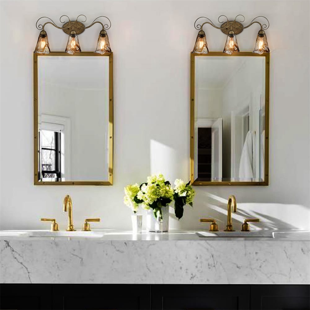 Vintage Vanity Light Amber Glass Bathroom 3 Lights Claxy