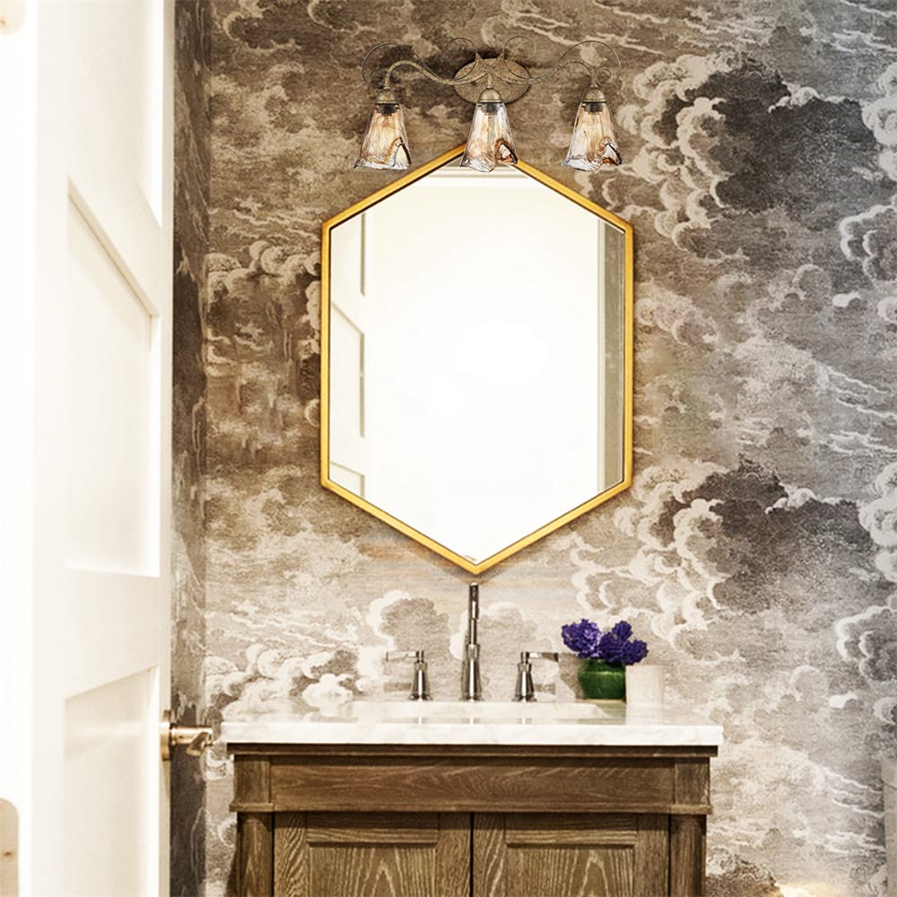 Vintage Vanity Light Amber Glass Bathroom 3 Lights Claxy