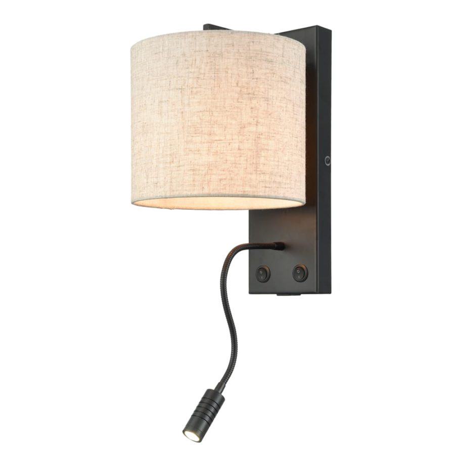 Black Bedroom Wall Lamp with USB Charging Port + Reading Light