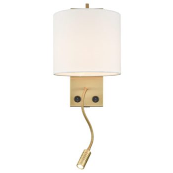 Brass Bedside Wall Lamp with USB Charging Port + Reading Light
