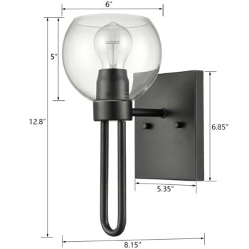 Clear Glass Wall Sconce Black Wall Lighting with Globe Shade