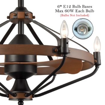Farmhouse Chandelier Ceiling Fans with Lights and Remote 24 Inches