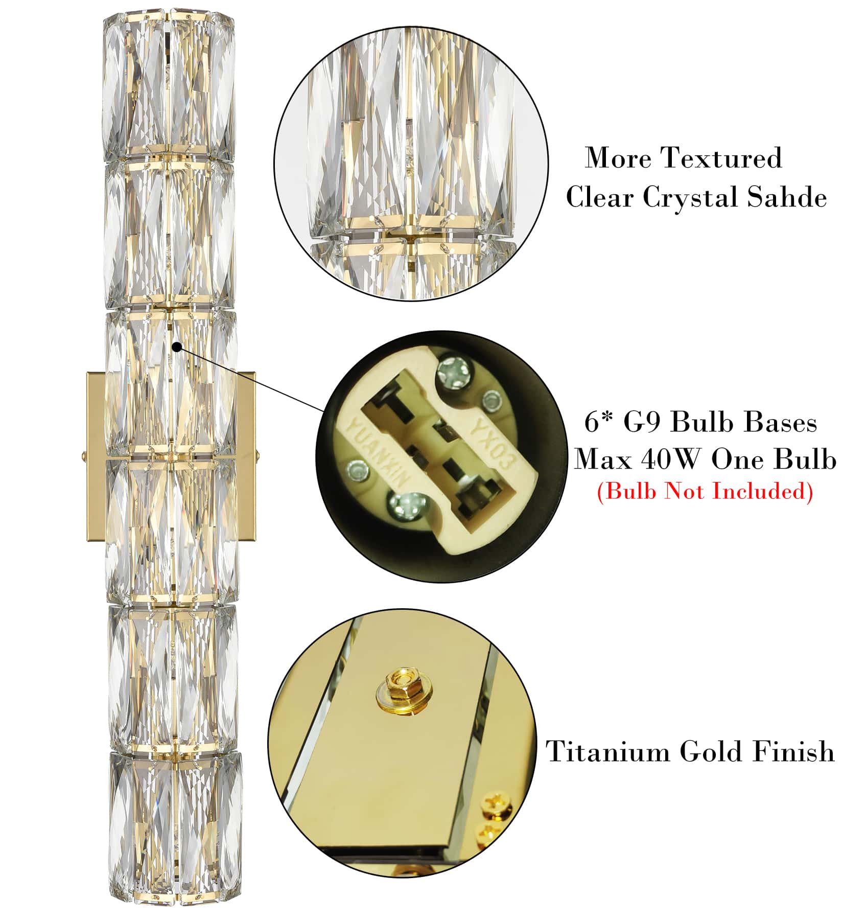 Gold Wall Sconces 6Light Crystal Wall Light Fixture Claxy