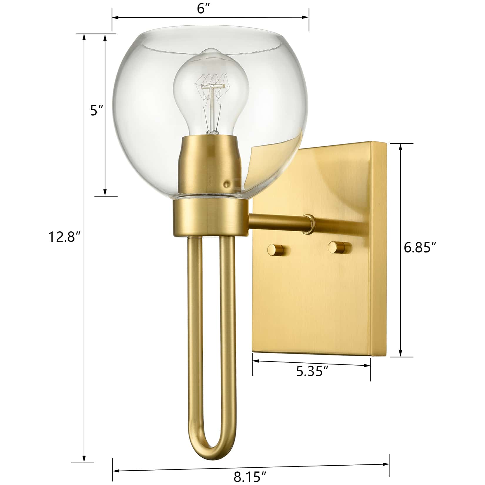 Modern Brass Wall Sconce with Globe Clear Glass Shade Claxy