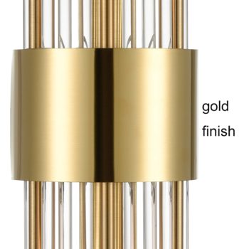 Modern Gold Metal Wall Sconce with Crystal Clear Glass Rods for Bathroom Set of 2 2