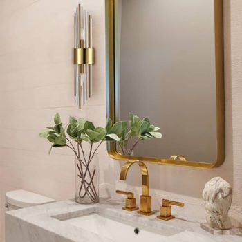 Modern Gold Metal Wall Sconce with Crystal Clear Glass Rods for Bathroom Set of 2 3