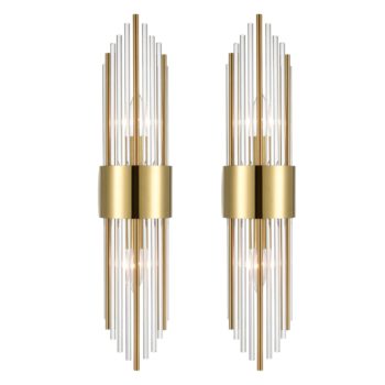 Modern Gold Metal Wall Sconce with Crystal Clear Glass Rods for Bathroom Set of 2 6