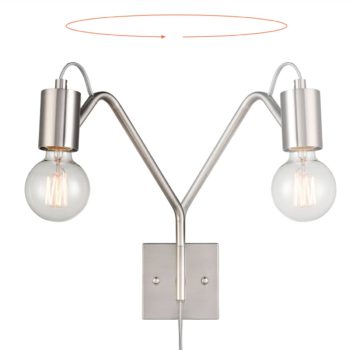 Modern Plug-in Wall Sconce Lighting Set of 2 with Switch, Brushed Nickel