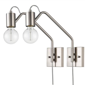 Modern Plug-in Wall Sconce Lighting Set of 2 with Switch, Brushed Nickel