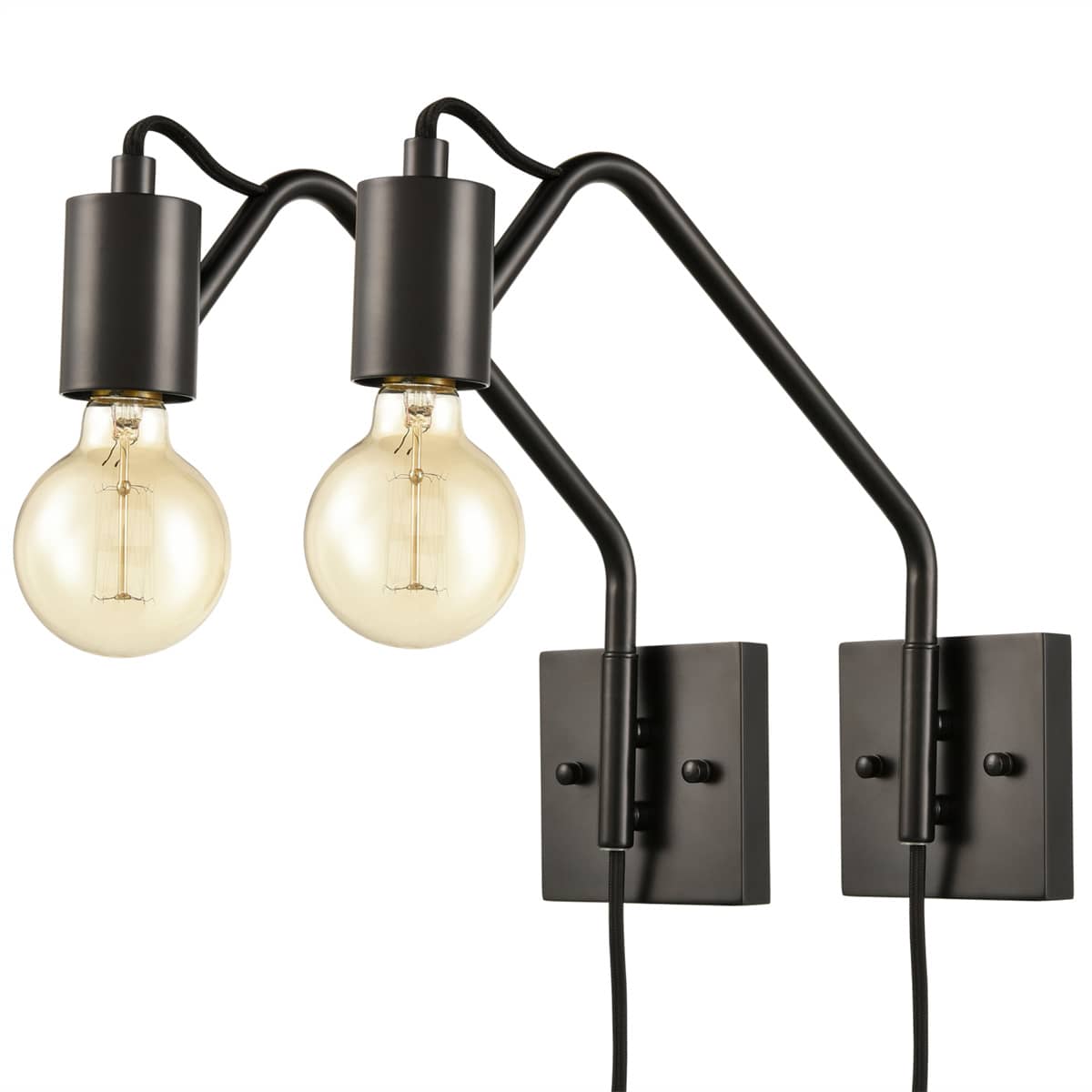 Black Swing Arm Plugin Wall Sconces Set of 2 Claxy