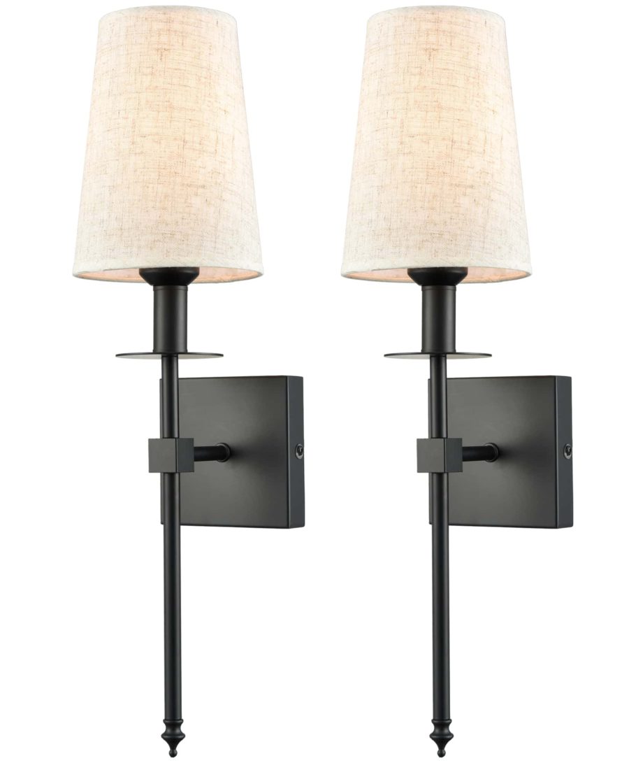Slim Black Wall Sconces Set of Two Plug in Wall Lamps for Bedrooms