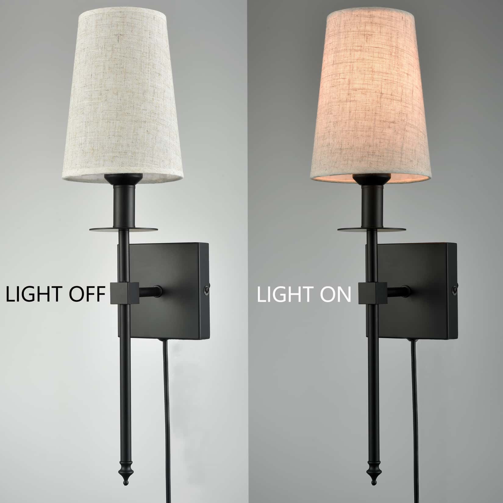 Farmhouse Black Wall Sconce Plug in Cord Set of 2 Claxy