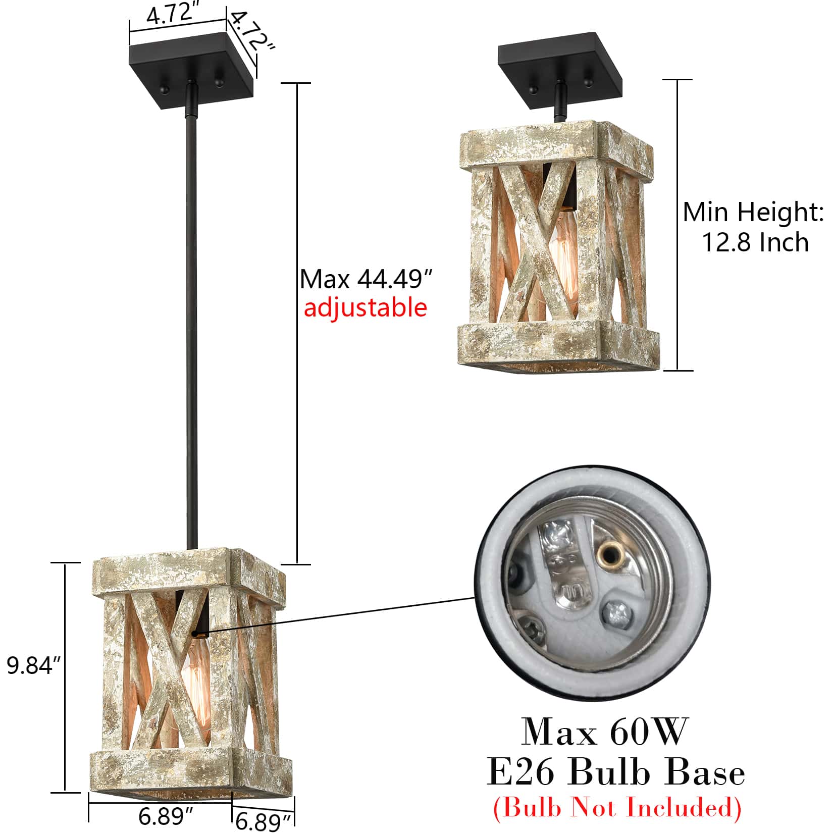 Farmhouse Wood Pendant Light Fixture Black Finish Claxy