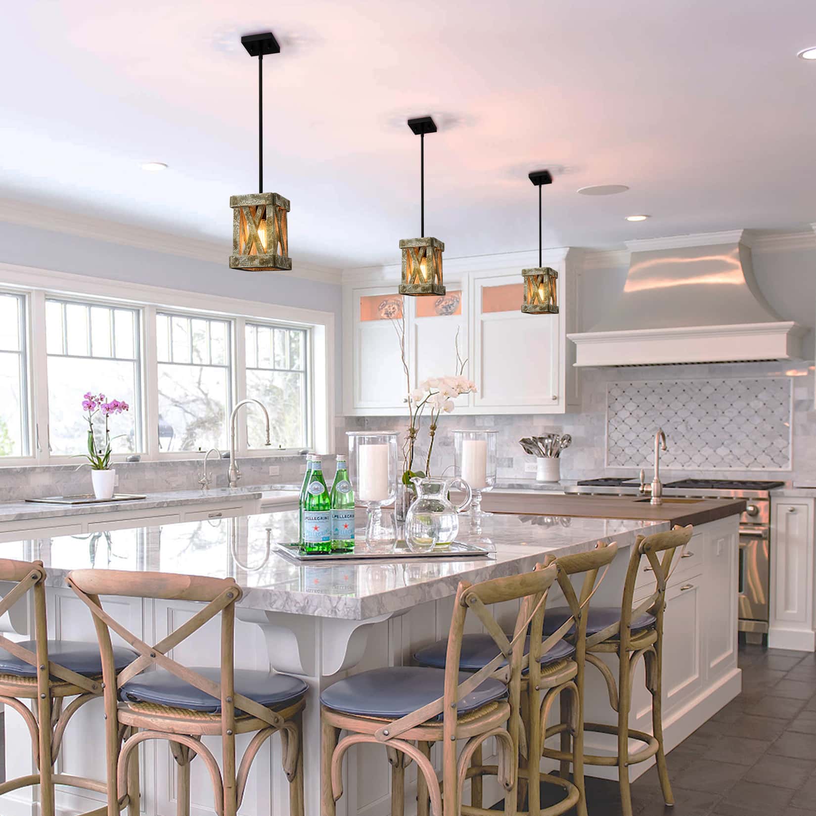 Farmhouse Wood Pendant Light Fixture Black Finish Claxy