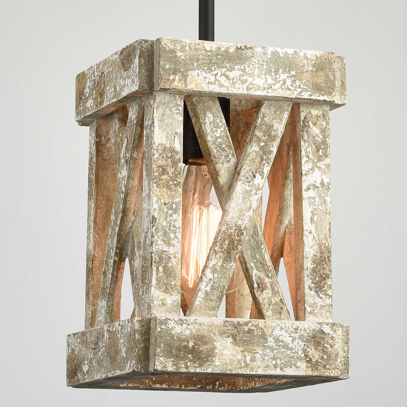 Farmhouse Wood Pendant Light Fixture Black Finish Claxy