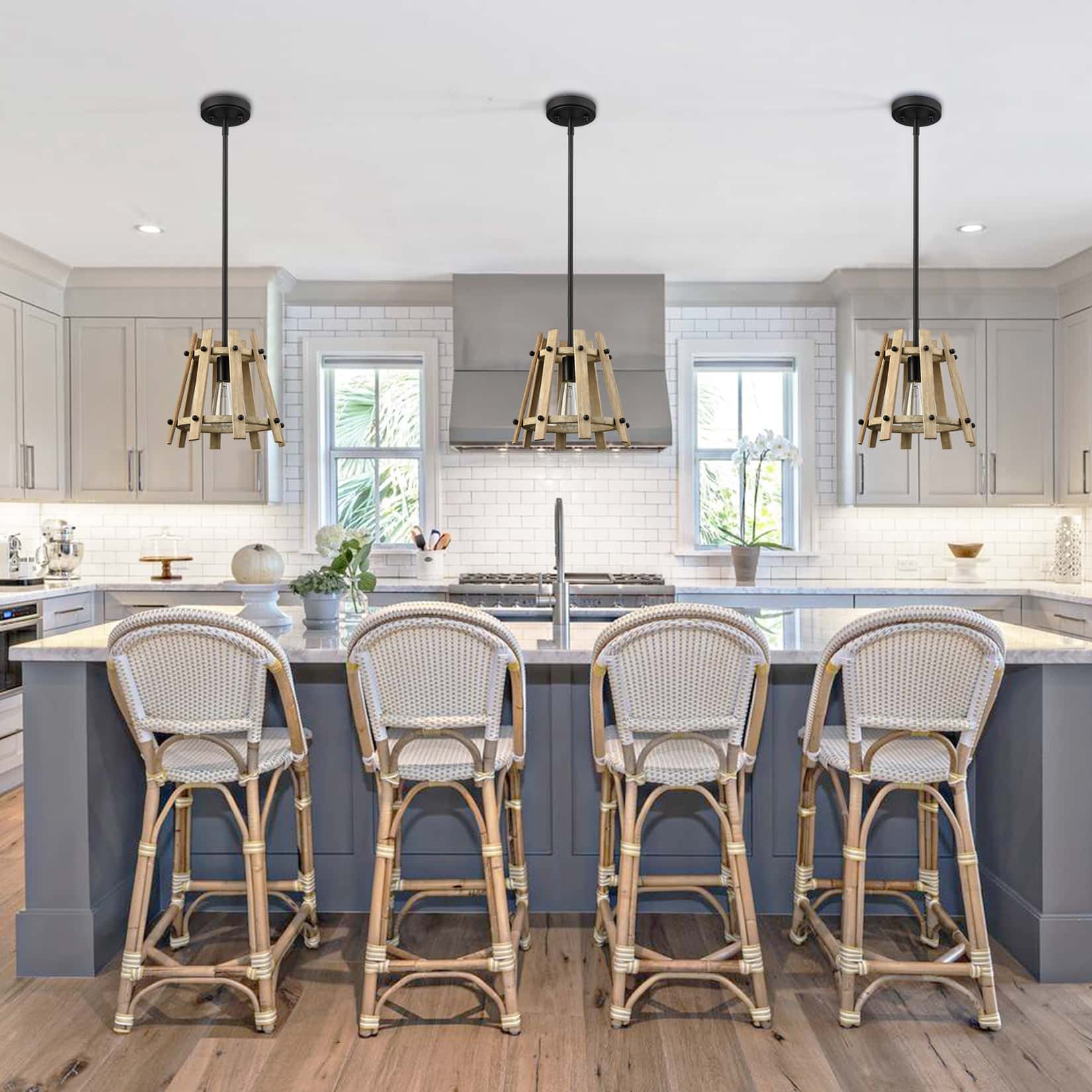 Farmhouse Wood Pendant Lighting for Kitchen Island Claxy