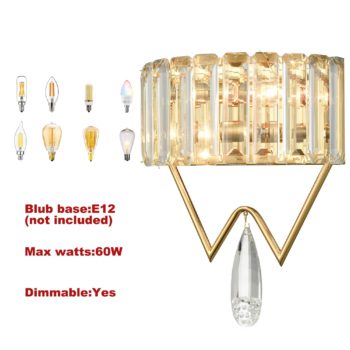 Modern 2 Light Gold Metal Wall Light Fixture with Crystal Wall Sconce for Bathroom Living Room Mid Century Light Fixture 10