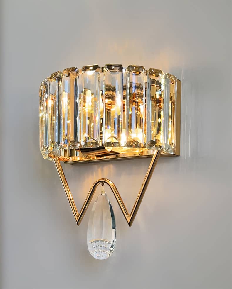 Modern 2 Light Gold Metal Wall Light Fixture with Crystal Wall Sconce for Bathroom Living Room Mid Century Light Fixture 2