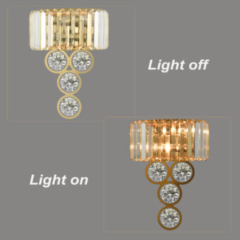 Modern 2 Light Gold Metal Wall Sconce with Crystal Wall Lamp for Bedroom Living Room Vanity Lighting Fixture 3