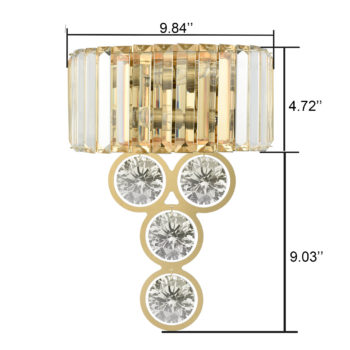 Modern 2 Light Gold Metal Wall Sconce with Crystal Wall Lamp for Bedroom Living Room Vanity Lighting Fixture 4