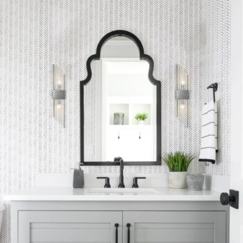 2 Light Modern Glass Wall Light Fixture Black Metal Finish Vanity Mirror Light Fixture Crystal Wall Sconce for Bathroom Set of 2 5 1