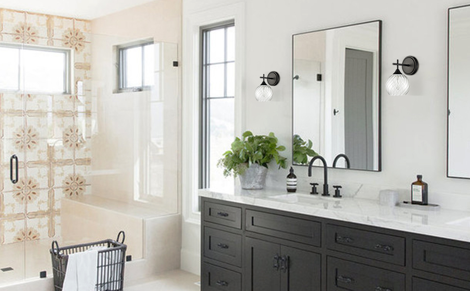 Modern Black Wall Sconce Clear Glass Bathroom 2 Pack Claxy