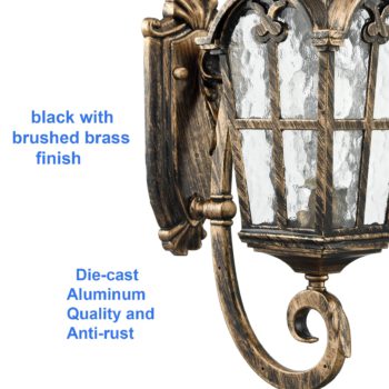 Exterior Wall Light Glass Shade Waterproof Wall Lantern Brass with Rust