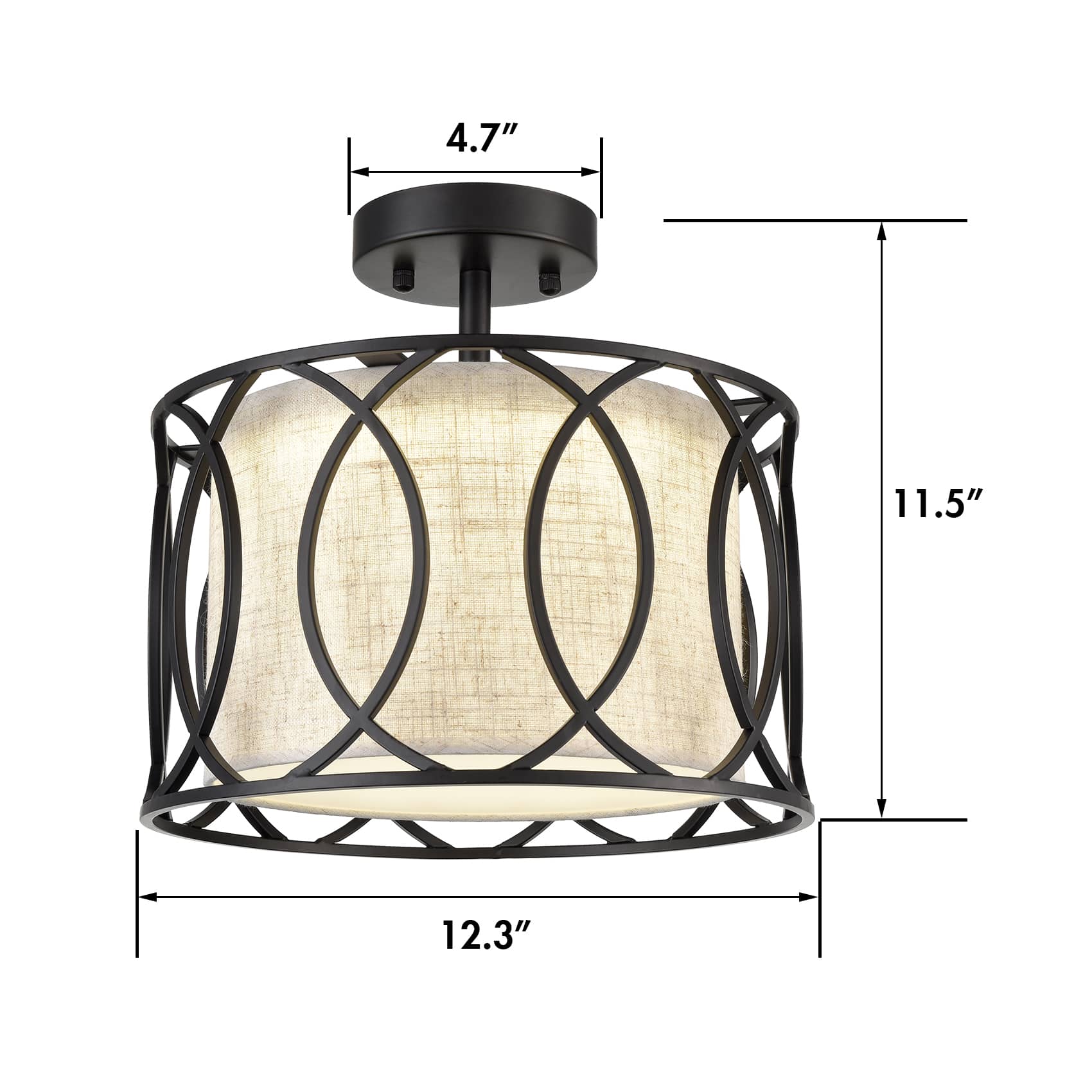 Black LED Dimmable Ceiling Light Fabric Shade Claxy