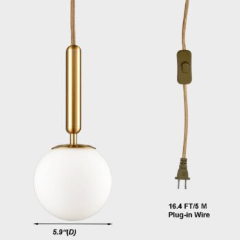 Modern Gold Plug in Pendant Light with Switch Cord 6 Inch