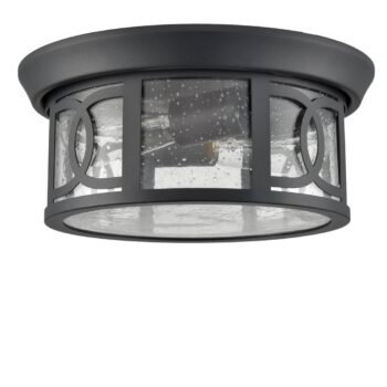 Modern Indoor Outdoor Ceiling Light Matte Black with Frosted Seeded Glass