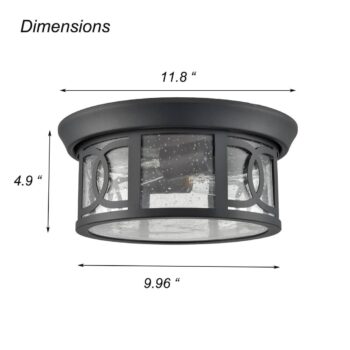 Modern Indoor Outdoor Ceiling Light Matte Black with Frosted Seeded Glass
