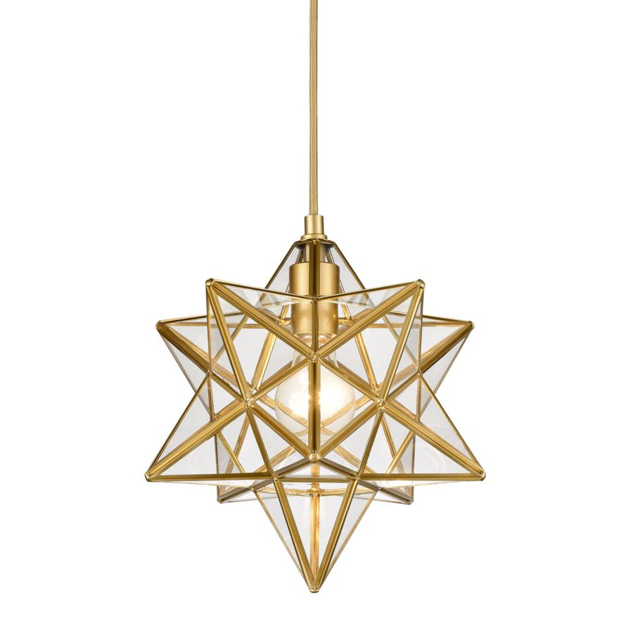 Pendant Light Modern Moravian Star Gold Finish Clear Glass