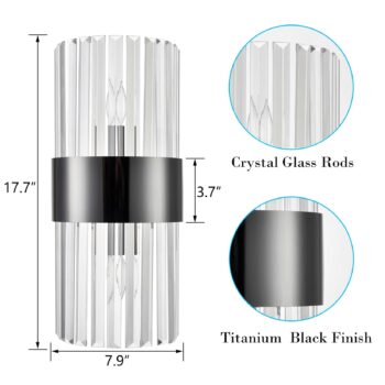 Titanium Black and Clear Glass Wall Sconces Lighting 2 Pack 5