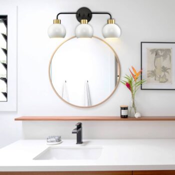 White Vanity Light Fixture Bathroom 3 Light Wall Light with White Metal Shade Over Mirror Lighting 1