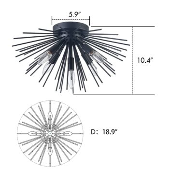 Indsutrial Sputnik Flush Mount Ceiling Light Black Light Fixture