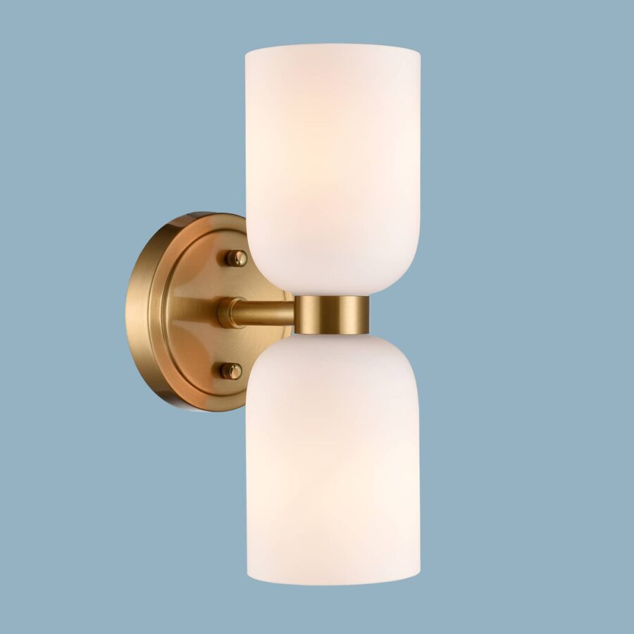Modern Gold Wall Sconce with Milky Glass Shades Dimmable
