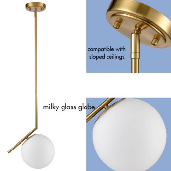 Modern mini Gold Pendant Light with Milk Glass Globe